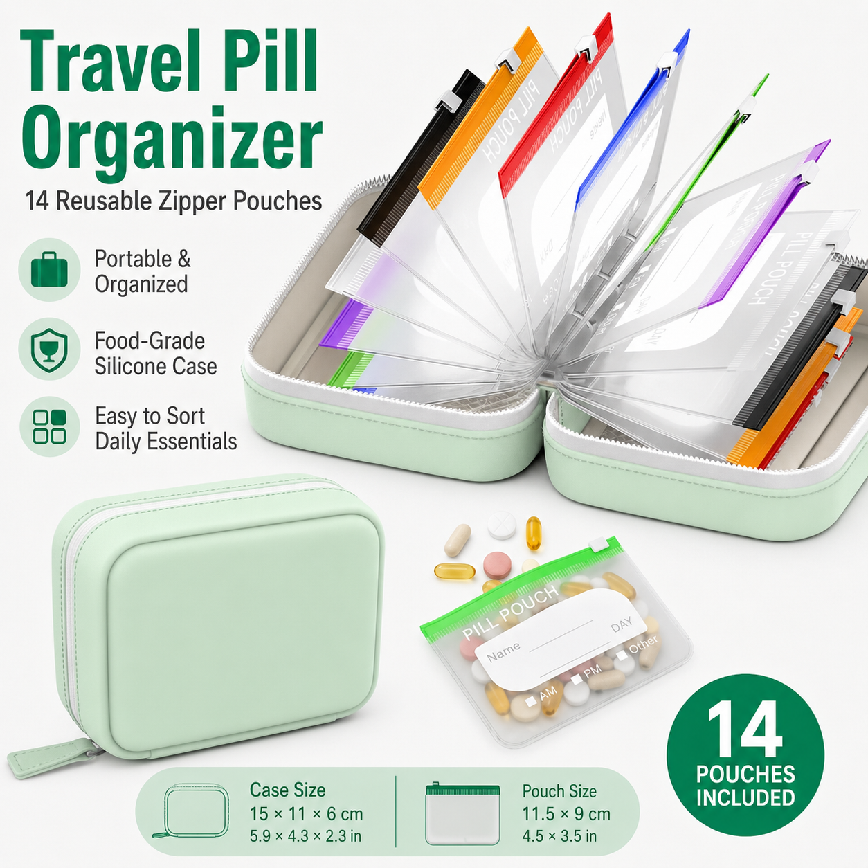 Travel Pill Organizer with 14  - Reusable Produce Bag recensione e prezzo