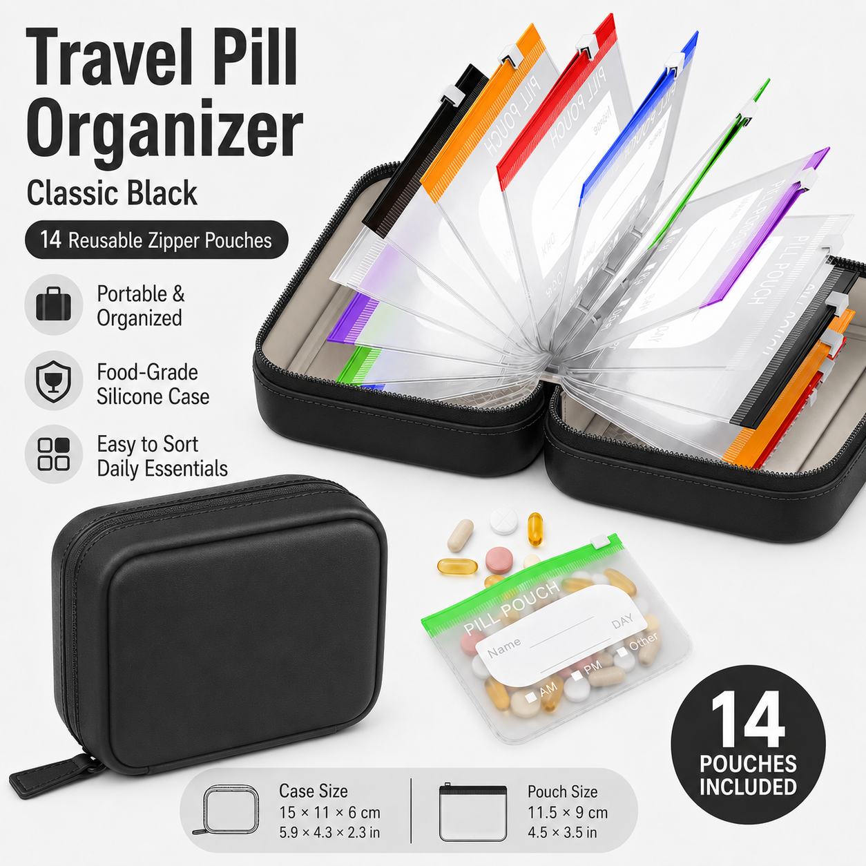 Travel Pill Organizer with 14  - Reusable Produce Bag recensione e prezzo