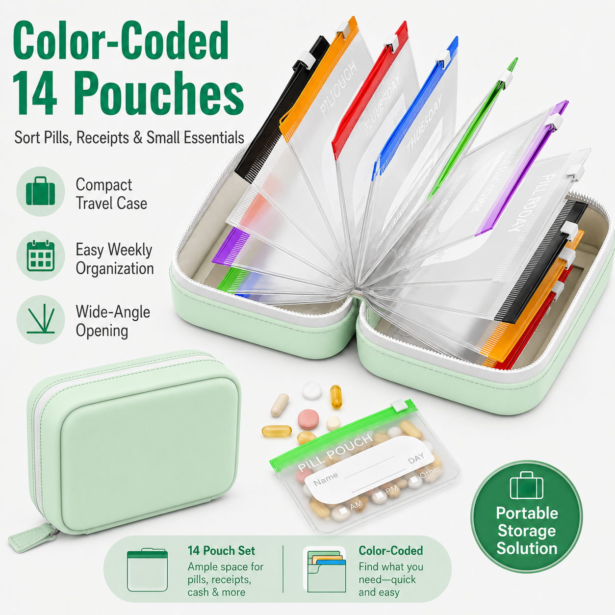 Travel Pill Organizer with 14  - Reusable Produce Bag recensione e prezzo